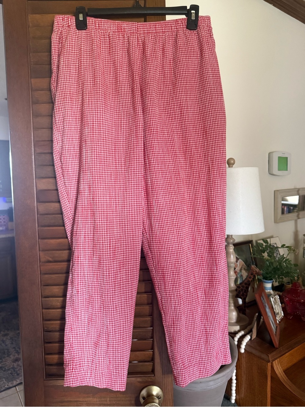 Vintage Allison Daley red gingham cotton blend cropped pants 14P EUC